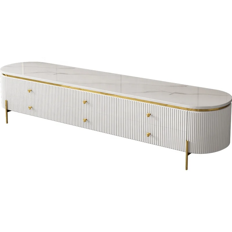 Popular modern luxury TV cabinet marble panel stainless steel living room hotel apartment furniture TV cabinet