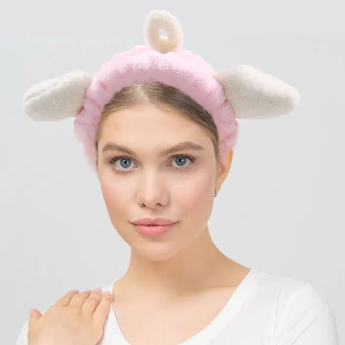 Women Girl Cartoon Pink Sheep Cute Hair Stretch Makeup Facial Spa Headband