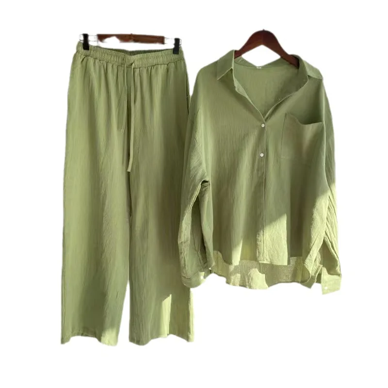 Custom premium linen sets women breathable natural fabric solid color woman linen suit 2 pieces