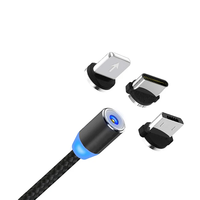 Wholesale customized 2.4a Mobile Phone data led charging  c micro 8pin usb charger cable 3 in 1 magnetic usb cable