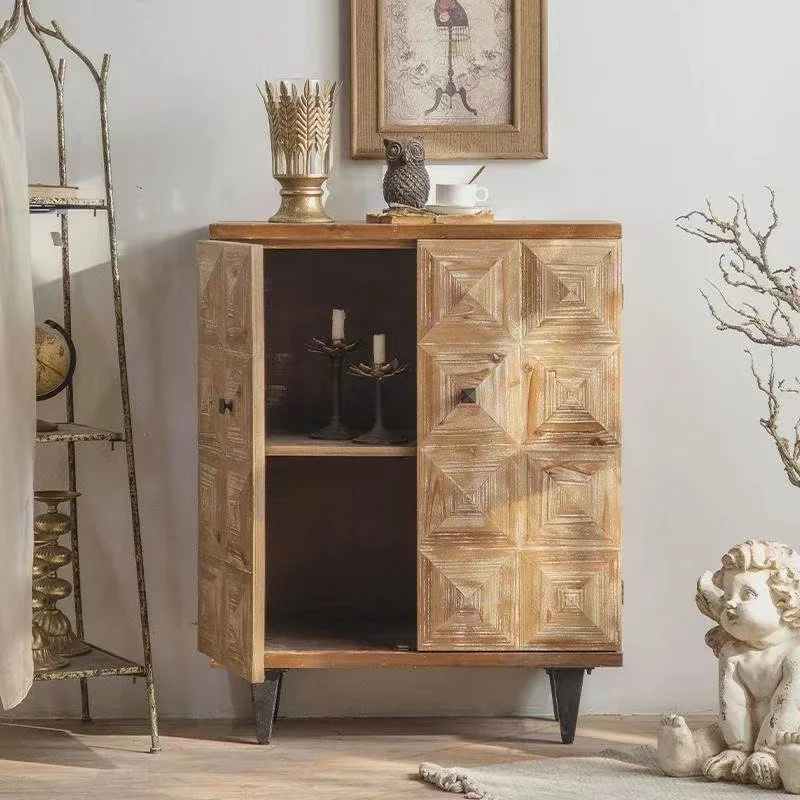 French vintage entryway cabinet with iron leg decorative carved cabinet for the living room solid wood sofa side cabinet