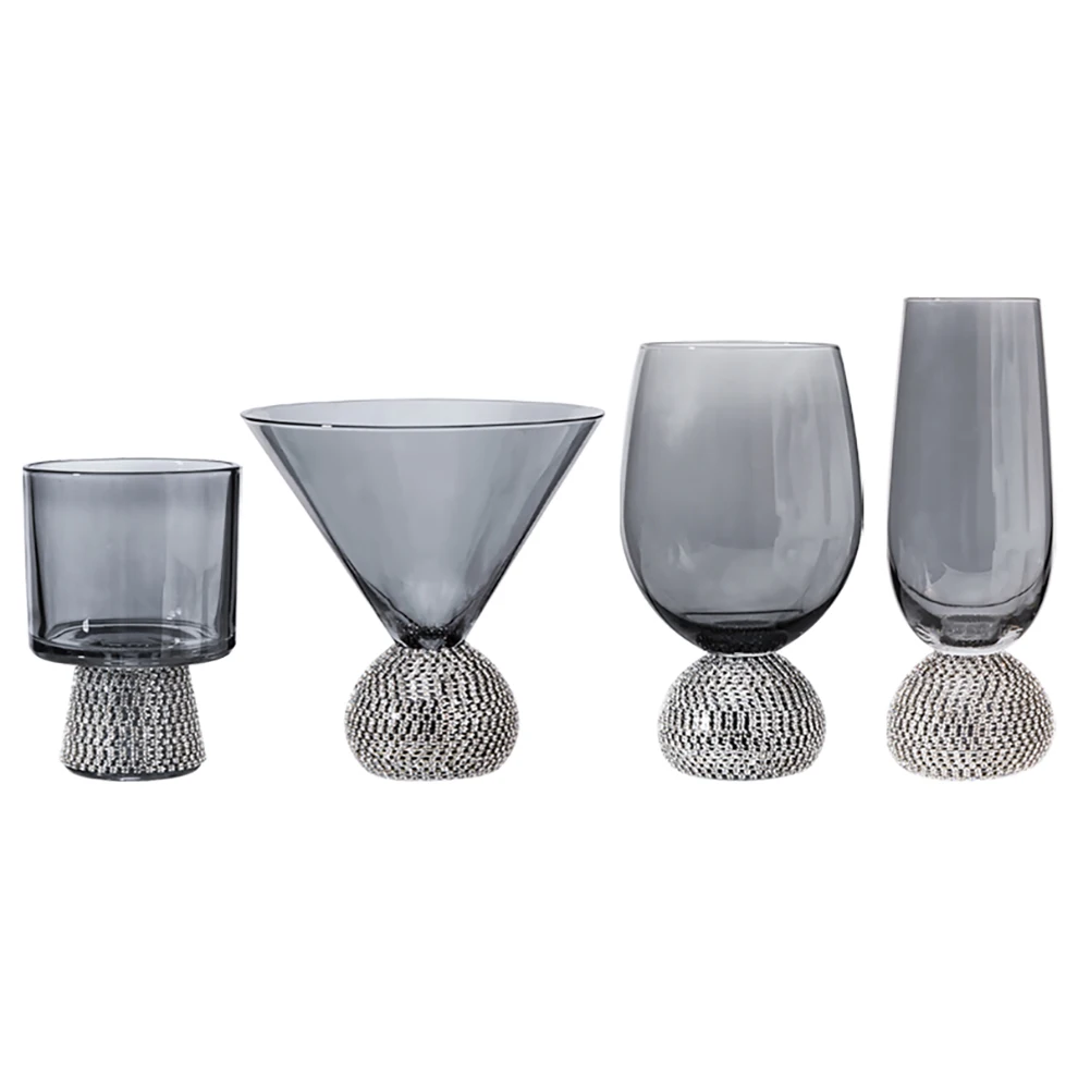 Customized Champagne Glasses With Diamond Handle Elegant Smoke Grey Crystal Drinking Cups Tall Glass Cup For Wedding & Party