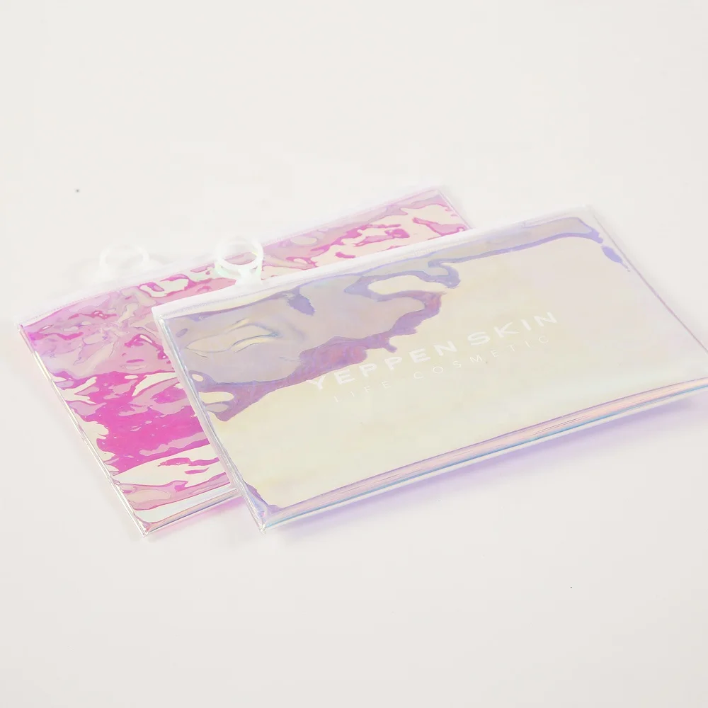 
customized logo clear transparent plastic pvc eco-friendly zipper holographic cosmetic zipper bag 