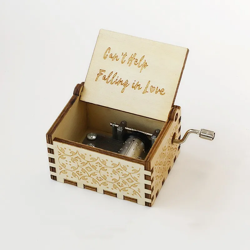 Hot Sale Custom Mini Wood Laser Engraved Music Box Hand Crank Wooden Music Box