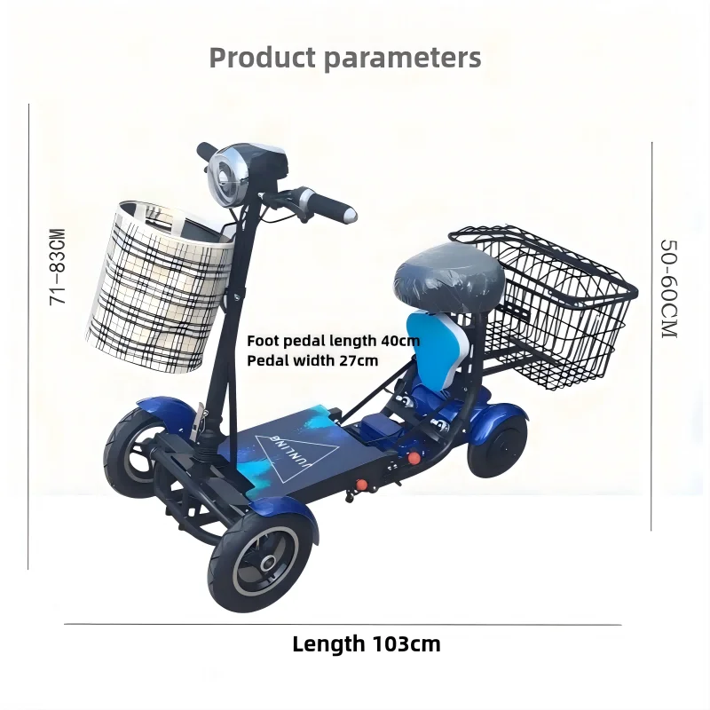 Portable Elderly Electric Bicycle 60v Lithium Battery Scooter Tricycle Rickshaw Foldable Adult Car for Cargo Use Easy Charging