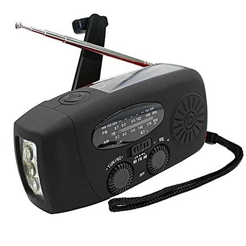 Portable crank radio AM/FM Weather Radio with LED Flashlight power bank solar emergency aircraft radio