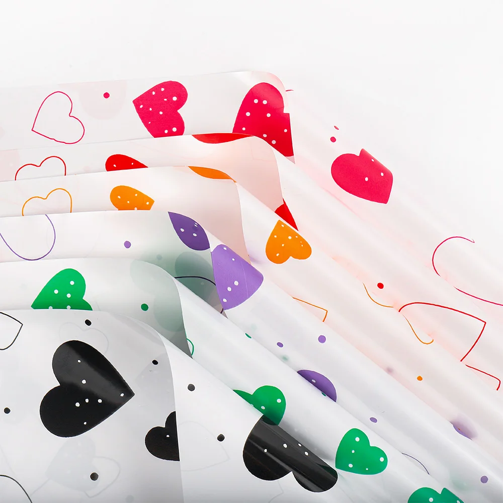 2024 New Release 58*58cm Colorful Heart Pattern Printed Pearlized Film Waterproof Flower Wrapping Paper for Flowers Wrapper