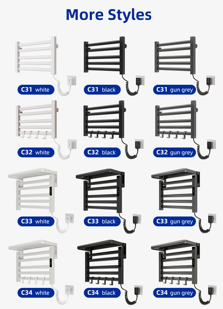 Cheap Price Stainless Steel Bathroom Electric Towel Heater Drying Rack Heated Black Gray Gold White Towel Rail Towel Warmer