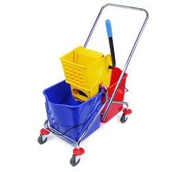 60L Professional Cleaning Trolley Double Bucket With Wringer Mop Wringer Wholesale