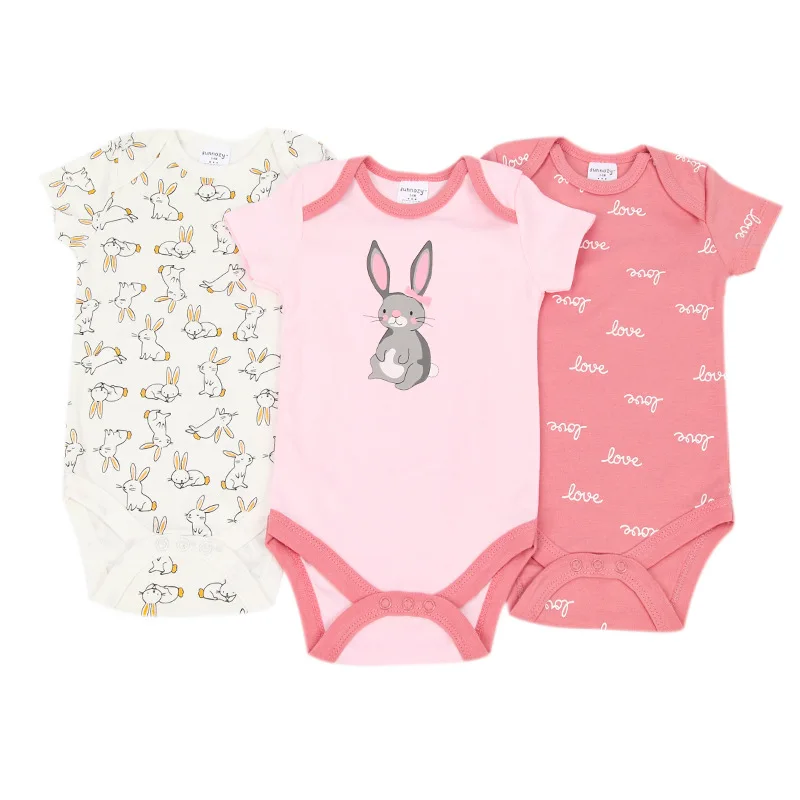 Wholesale New Design 3 Pcs Short Sleeve Bodysuits 0-9 Month Jumpsuitcute Clothes Romper Summer Unisex Knitted 100% Cotton Button