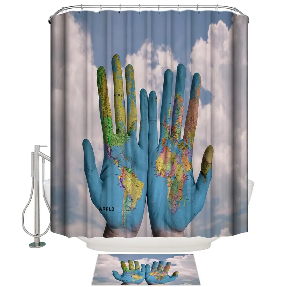 personalized kids free hooks shower curtain bathroom set world map
