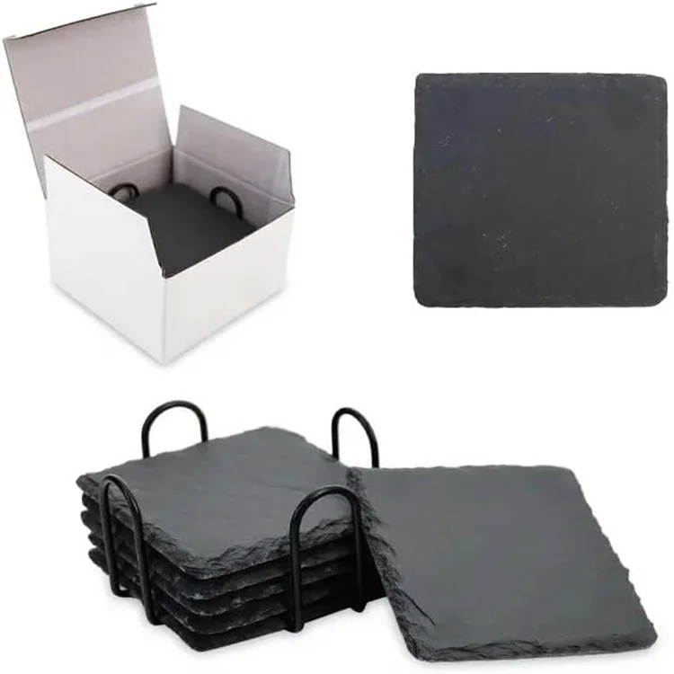 4 Inch Square Black Coasters Round Drink Coasters For Engraving Natural Edge Bar Cup Coaster For Kitchen Coffee Table Home