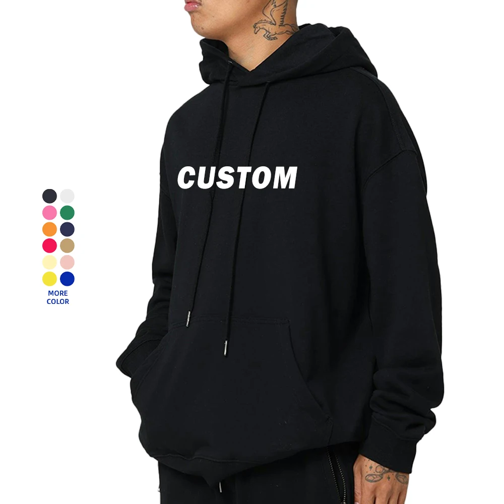 Oversize 100% cotton 500 Gsm Boxy Hoodie Sweatshirt Blank Heavyweight Thick Black Custom Hoodie for unisex