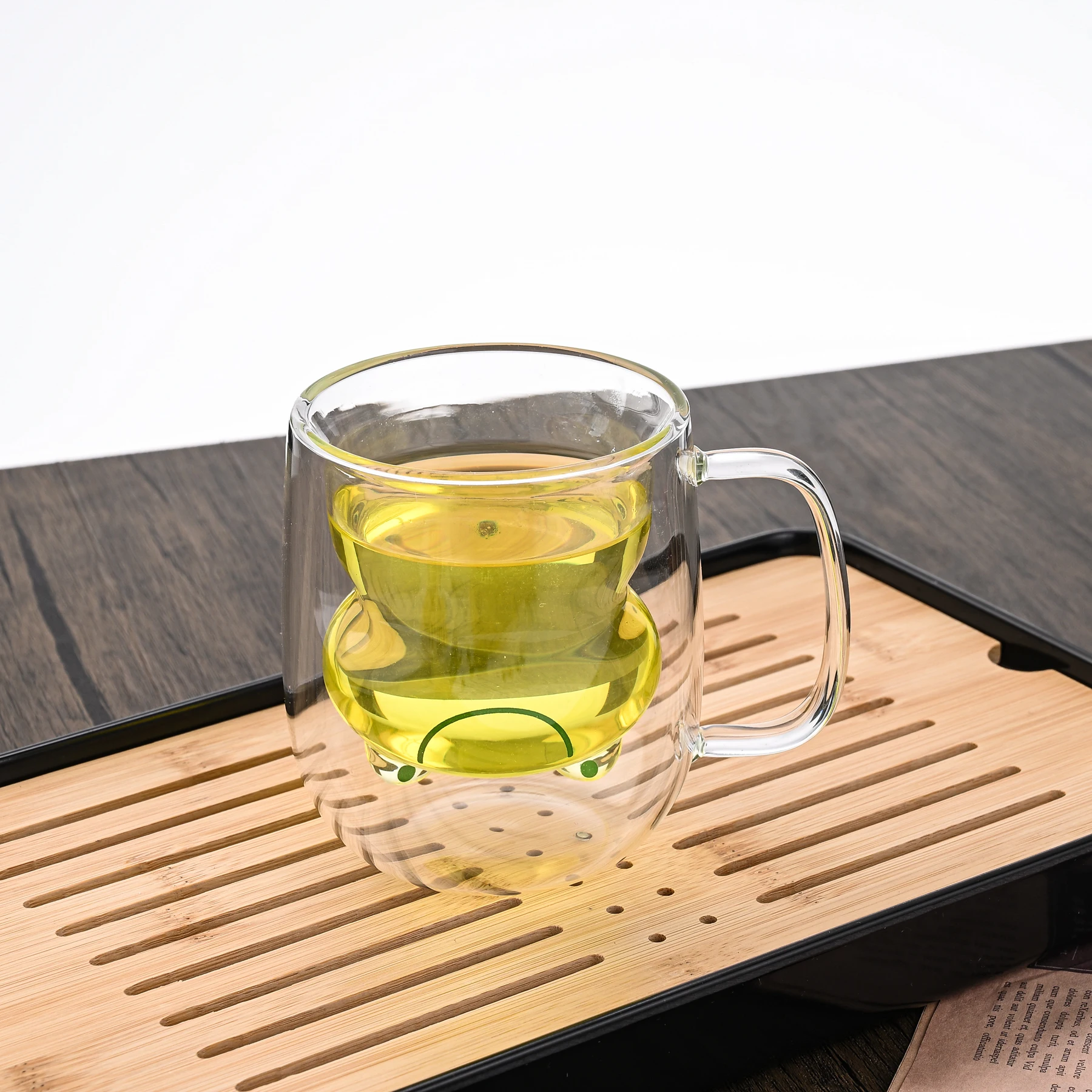 Creative 250ml Cartoon Animal Frog Double Wall Colored Glass Cup with Handle