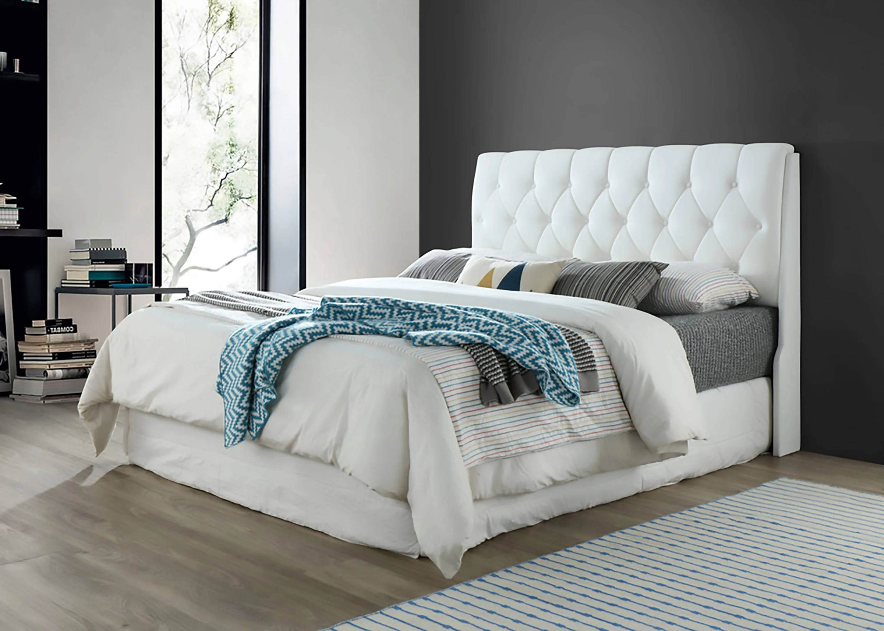 Best Selling Bedroom Furniture Premium Quality Upholstered Bed  Buttons Design In PVC Material Natural Brown Twin Size Bed