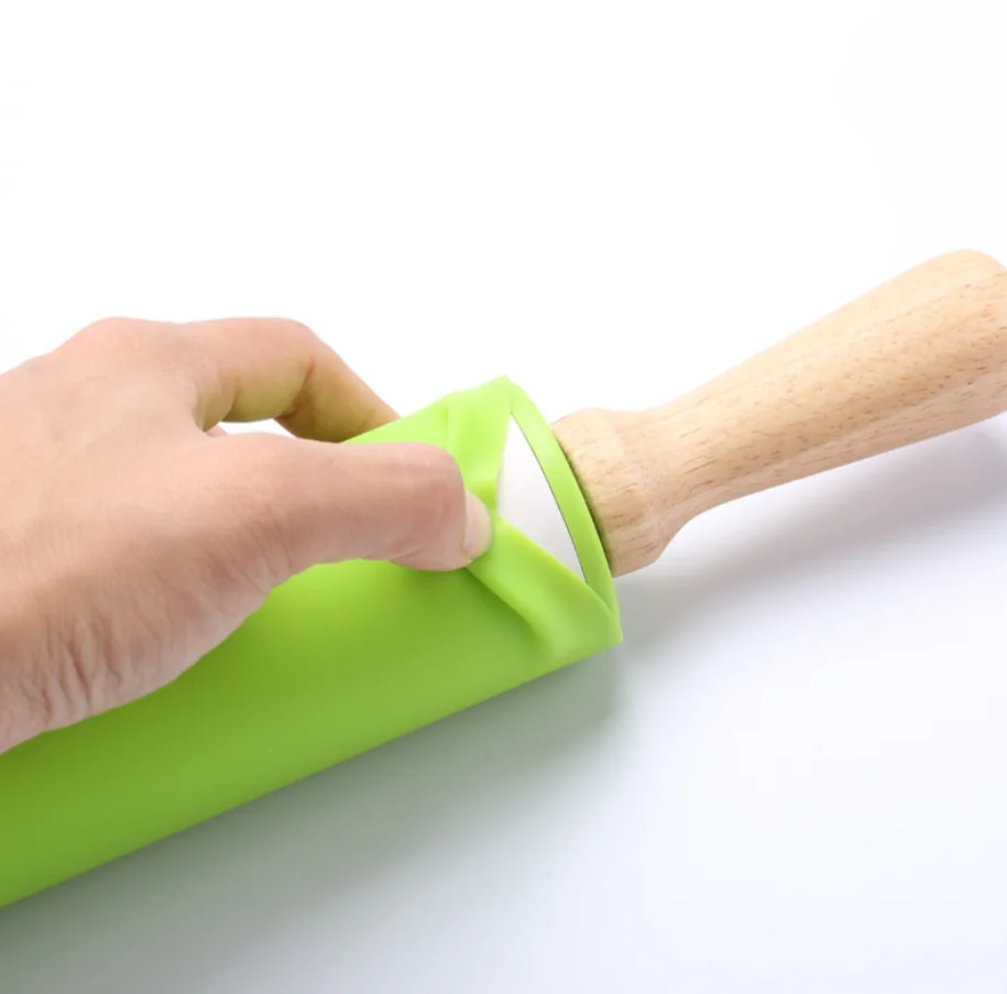 Dough Roller for Pizza, Cookie with Wooden Handle Silicone Rolling Pin