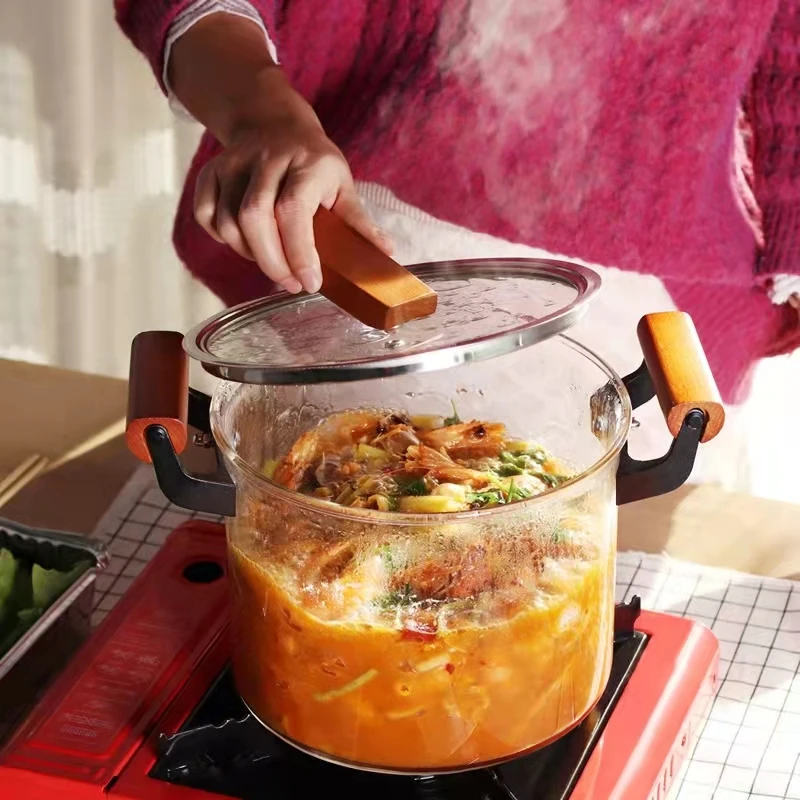 transparent pyres heat resistant hi borosilicate glass boiling saucepan cooking pot with glass cove