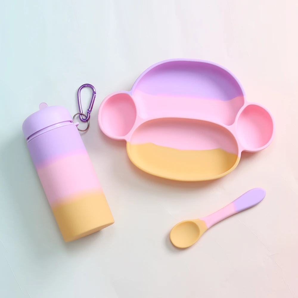 Eco-friendly Silicone Baby Toddler Plate Feeding Non Spill Proof Feeding Bpa Free Plate Silicone Dinner Plate With Water Bottle