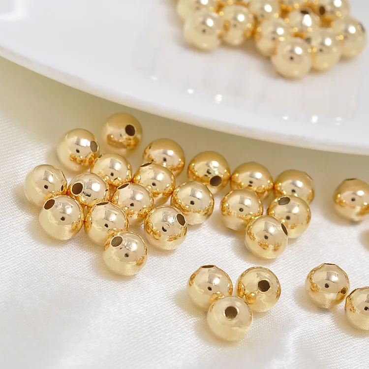 Wholesale Jewelry Beads color keeping 18K Gold Filled Beads Gold Plated Brass Smooth Beads Accessories Stuffing Material