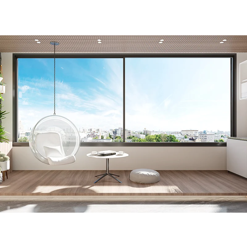 Sunroom Thin Sliding Doors Indoor Aluminum Double Glazing Black Windows