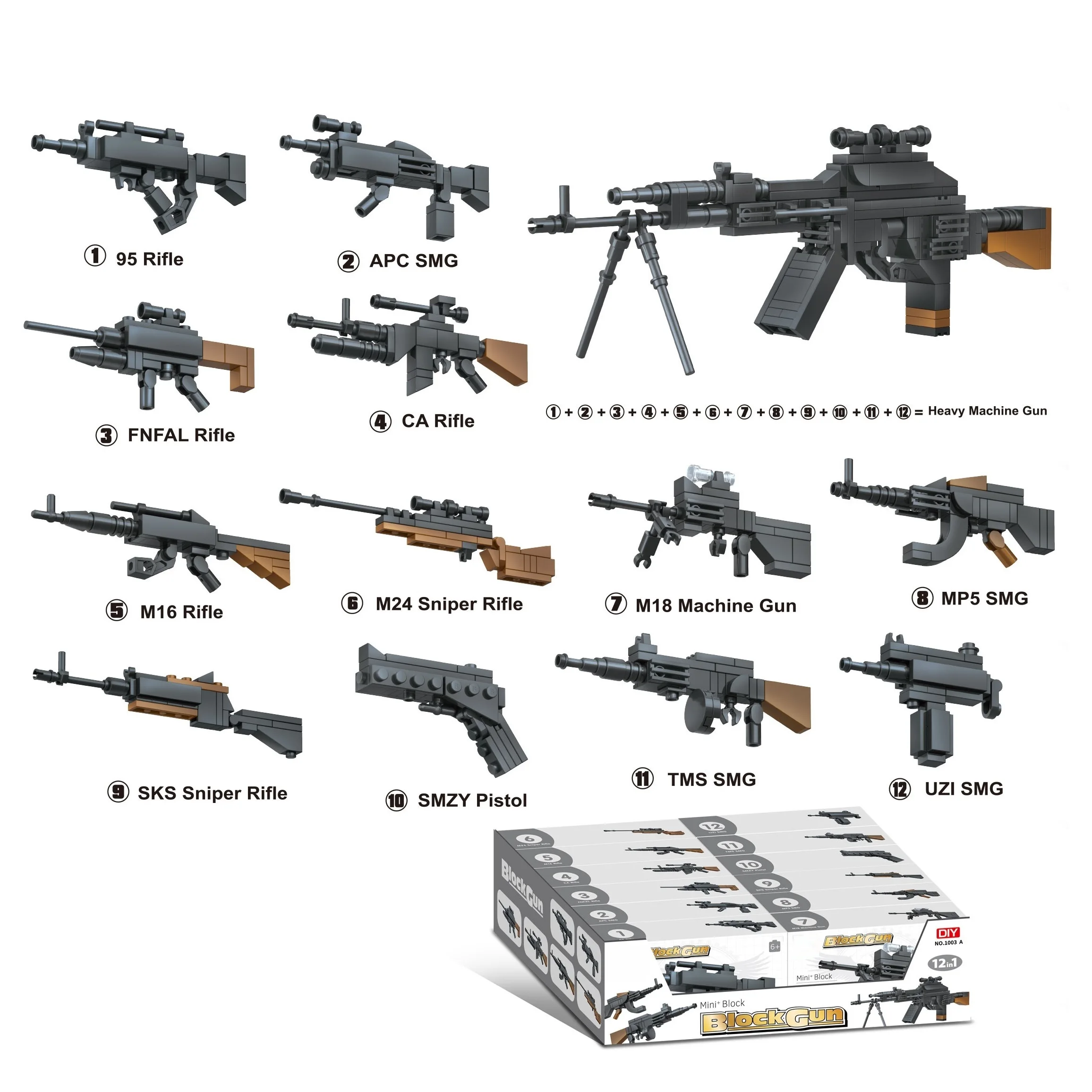 Pretend Play Building Blocks Toys For Kids Military Weapon Pack Gun Model Bricks Army Soldier Accessories