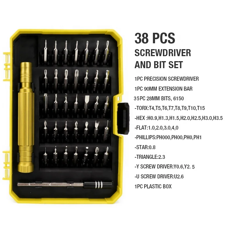 38pcs Multi-purpose Precision Screwdriver Bit Set for Mobile Phone Computer PC Repair Disassemble Part Replacement Tools