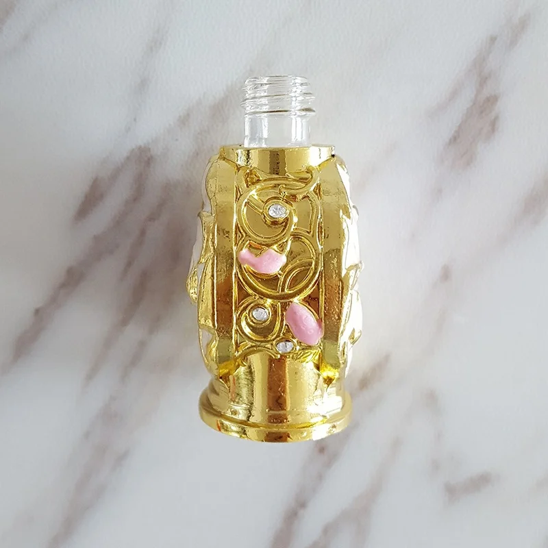 3ml Key Chain Ring Metal Alloy Flower Perfume Bottle Mini Pocket Arabic Glass Essential Oil Refillable Attar Bottle#887