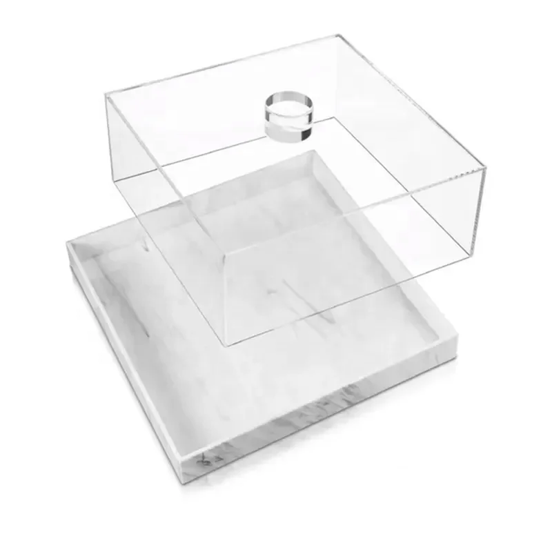 Premium Acrylic Rectangle Serving Tray with Lid Lucite Cake Stand Cake Fruit Serving Tray with Clear Cover