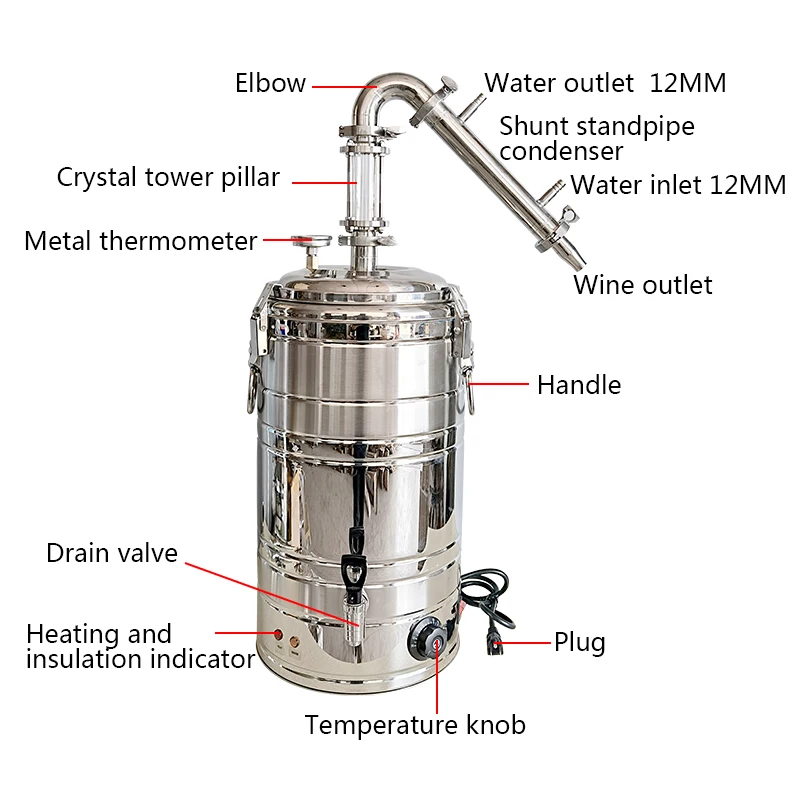 40L copper condensing butler with distilled alcohol crystal column private distilled brandy whisky rum distillation Pure dew