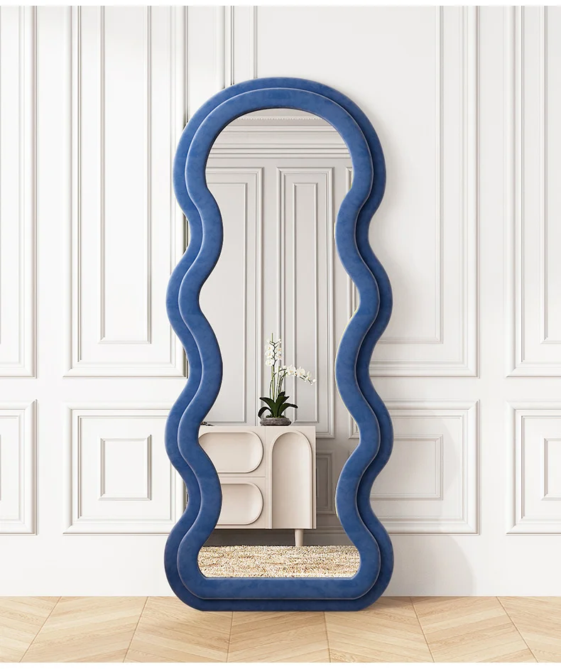 Factory Wholesale Popular Ins Wavy Mirror Flannel Framed Free Standing Full Length Large Floor Mirrors For Living Room Mirror