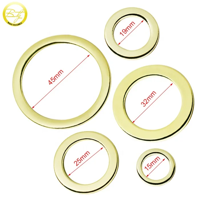 Wholesale different size flat rings gold plated bikini hardware metal o buckle adjustable metal round ring for handbags