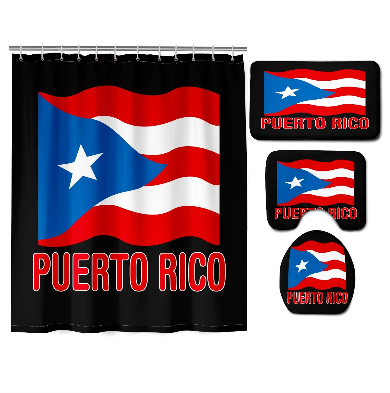 
Waterproof 3D Printing American Style Stich Shower Curtains Set with Hooks and Rugs for Bathroom mats 