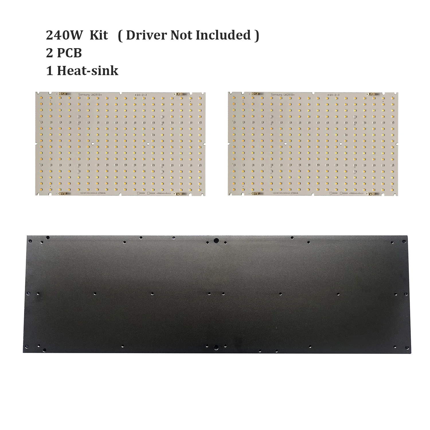 240W Grow Light 1 Pair PCB Kits and Heat-sink Base on Samsung LM281B+ 3000K 5000K 660nm UR IR LEDs for Greenhouse Plants