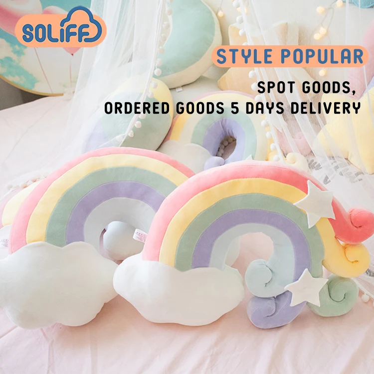 Hot seller rainbow moon star crown shaped soft Decorative pillow for home sofa office car