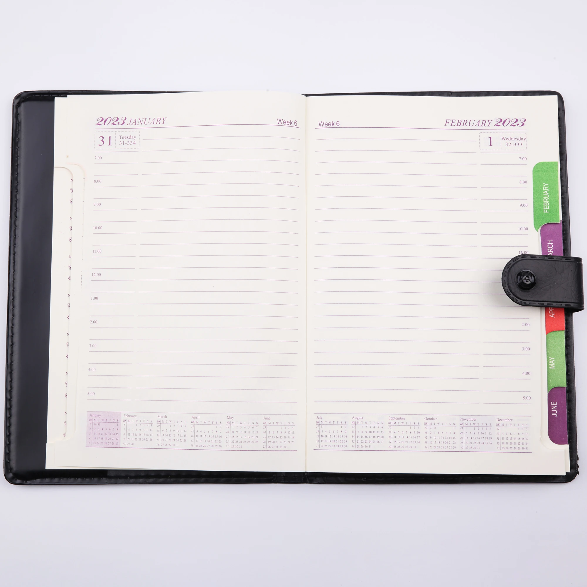 Wholesale A5 2023 Diary  Round Stamp Buckle LeatherJournal Notebook English Custom Language Accepted