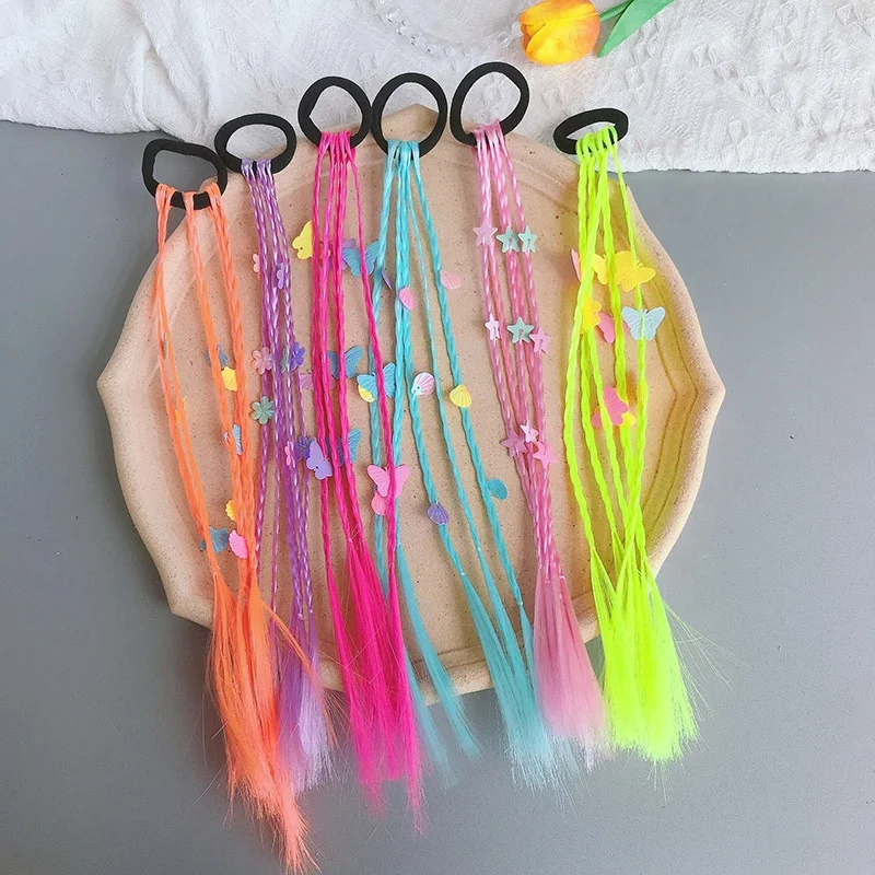 Colorful princess baby braid wigs for girls synthetic dirty braiding hair ponytails for kids wig braid tie hair extension