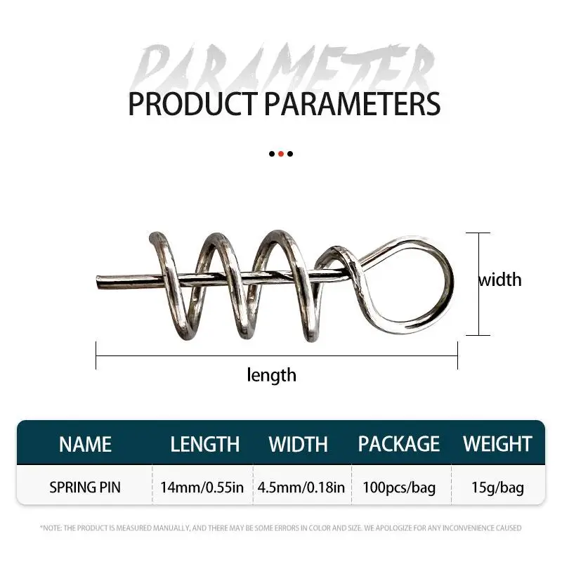 100pcs Stainless Steel Spring Lock Pin Needle Soft Lure Worm Crank Twist Lock Crank Hook Spring Lock Pin Needle