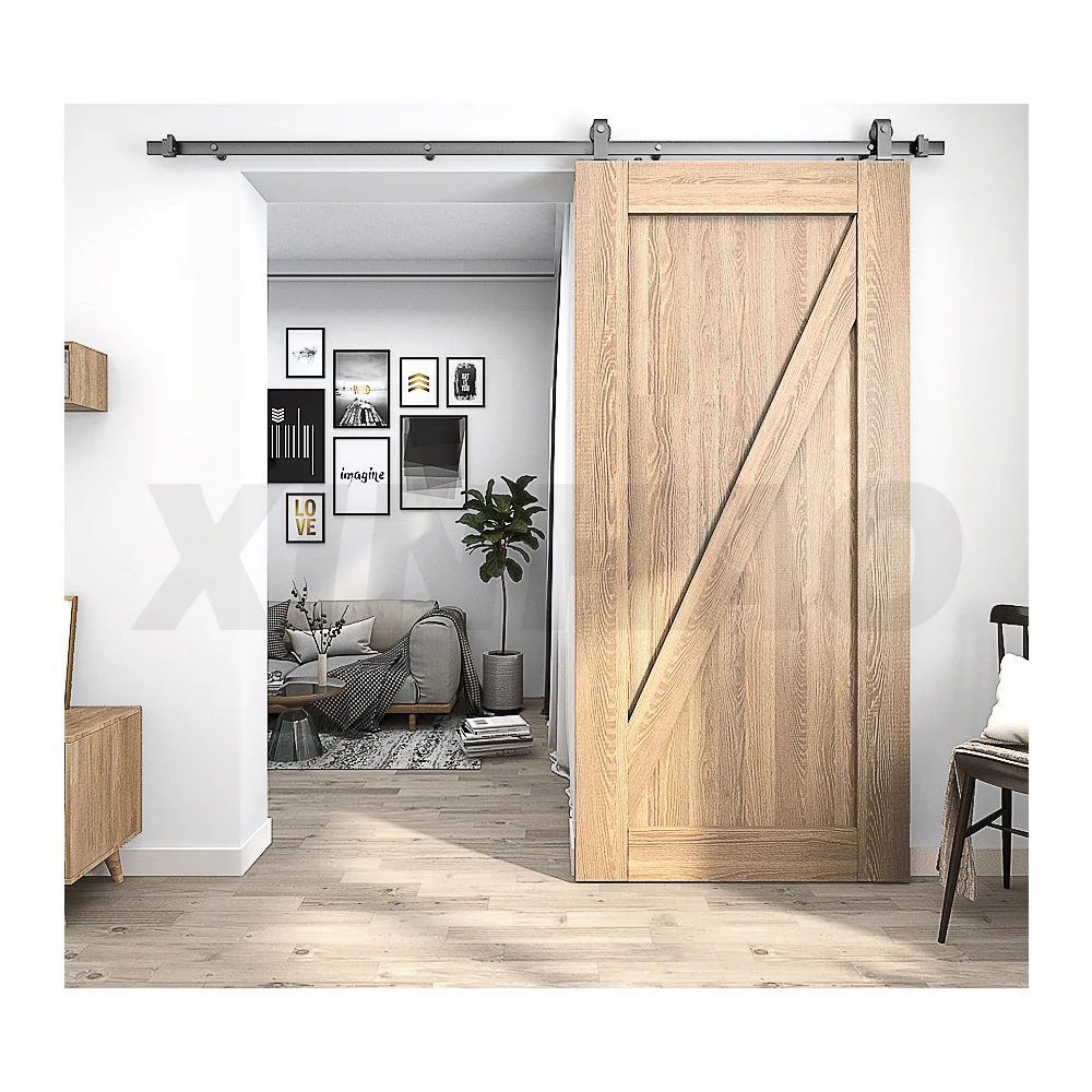 5.5FT Single Door French Style Top Mount Carbon Steel Metal Sliding Door Hardware Black Framed  Barn Door Hardware Kit