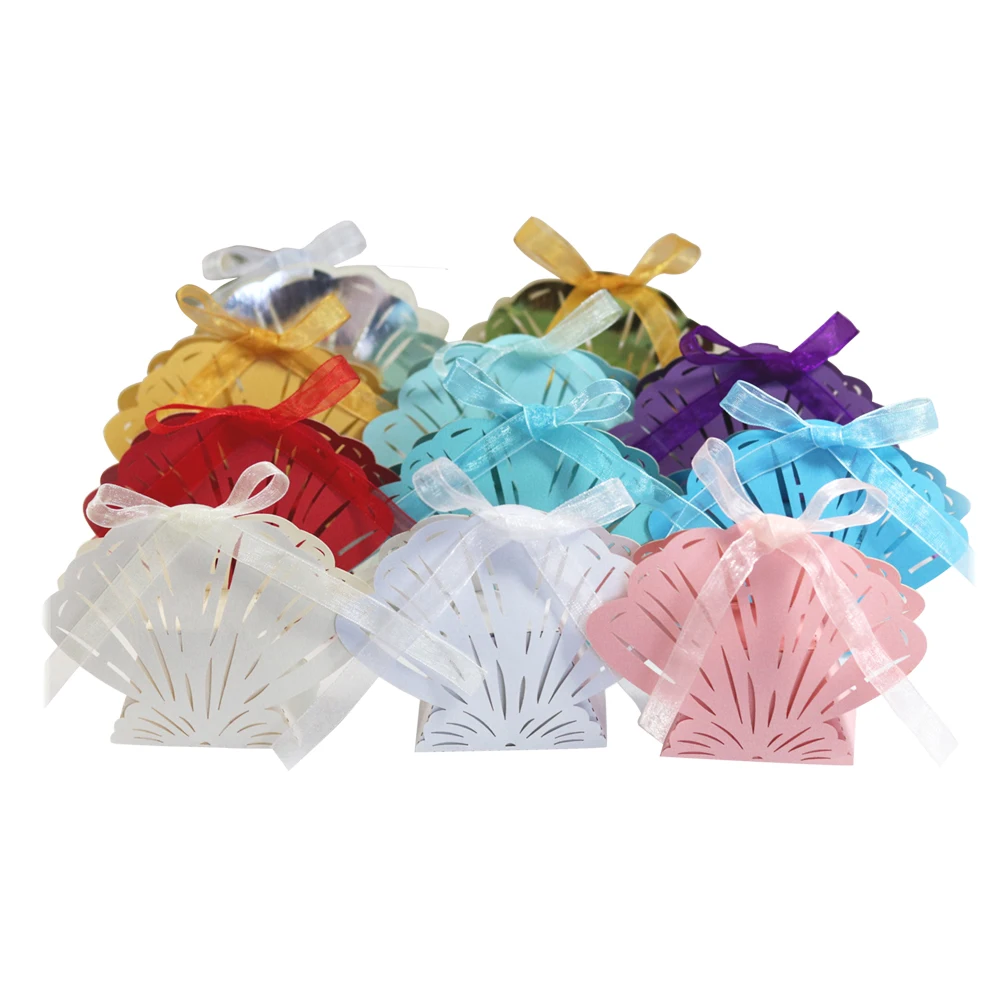 shell shaped paper candy sweet chocolate wedding party packaging gift box with ribbon