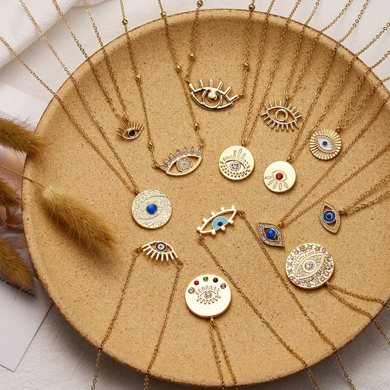 Новый стиль, позолоченные ювелирные изделия, инкрустированное бриллиантом ожерелье, Круглый дьявольский глаз, подвеска, ожерелье