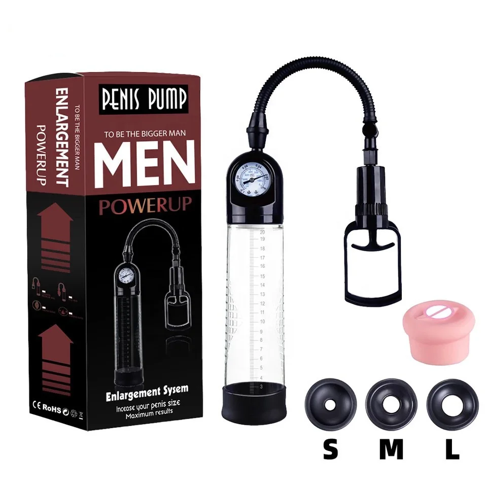 JoyPark Aircraft Cup Enlarger Penile Exerciser Penis Pump Enlargement Vacuum Phallus Pump Trainer with Pressure Gauge For Men