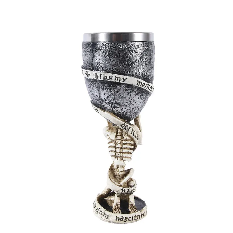 Halloween Party Cups Unique Wine Glass Double Wall Stainless Steel Spooky Skeleton Wine Resin Goblet