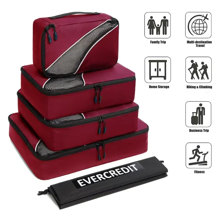 Evercredit travel duffle compression luggage organizer hot pink 8 set luggage compression custom print polyester packing cubes