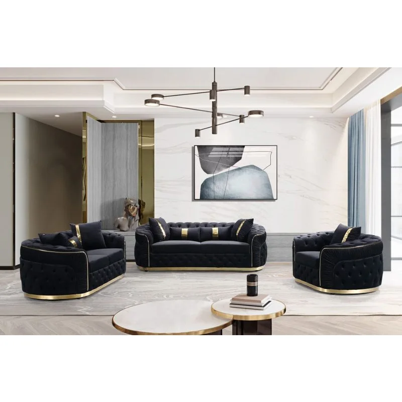 Wholesale Black Velvet Chesterfield Sofa Modern Luxury Fabric Couch Home Sofa Set Living Room Furniture