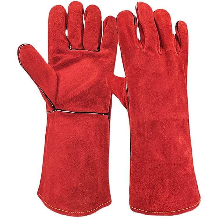 14' AB grade high temperature resistant  full finger red  safety welding gloves long leather work gloves