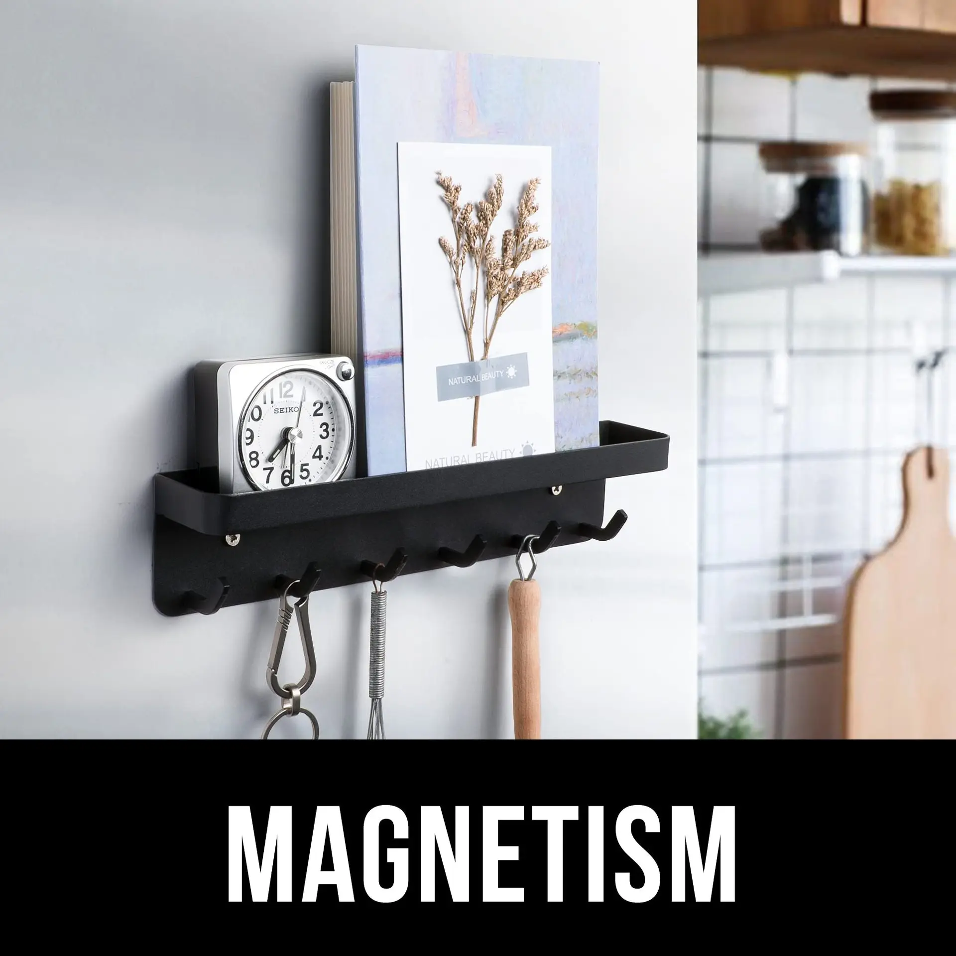 Magnetic Mail Organizer Self Adhesive Key Rack with Key Hooks Mail Holder Organizer 6 Hooks Key Holder for Wall