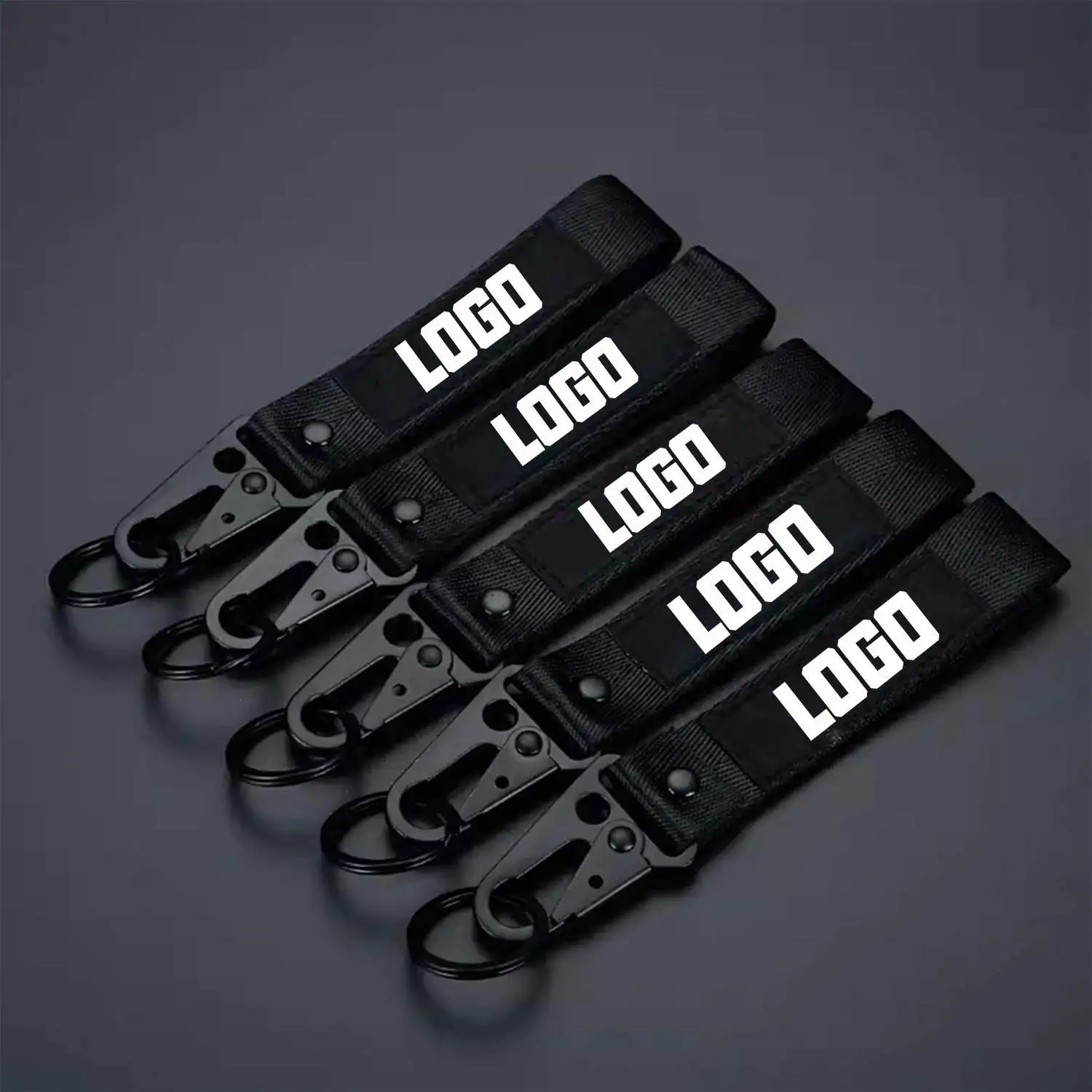 Customized Logo Embroidered Wrist Lanyard Keychain For Car And Motorcycle Short Lanyard Keychain With Metal Eagle Buckle