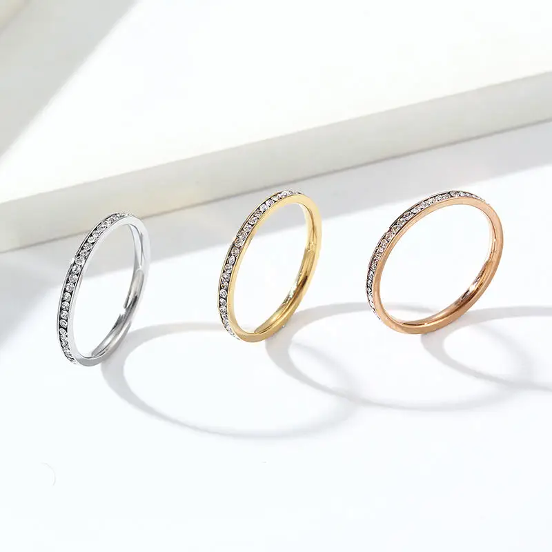 Factory Wholesale Price 18k Gold Plated Stainless Steel Custom Rose Gold Diamond Ring For Finger Jewelry