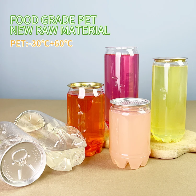 210ml/250ml/350ml/500ml/650ml Clear Plastic Beverage Bottles Transparent Empty Soda Bottles With Aluminum Lid Airtight