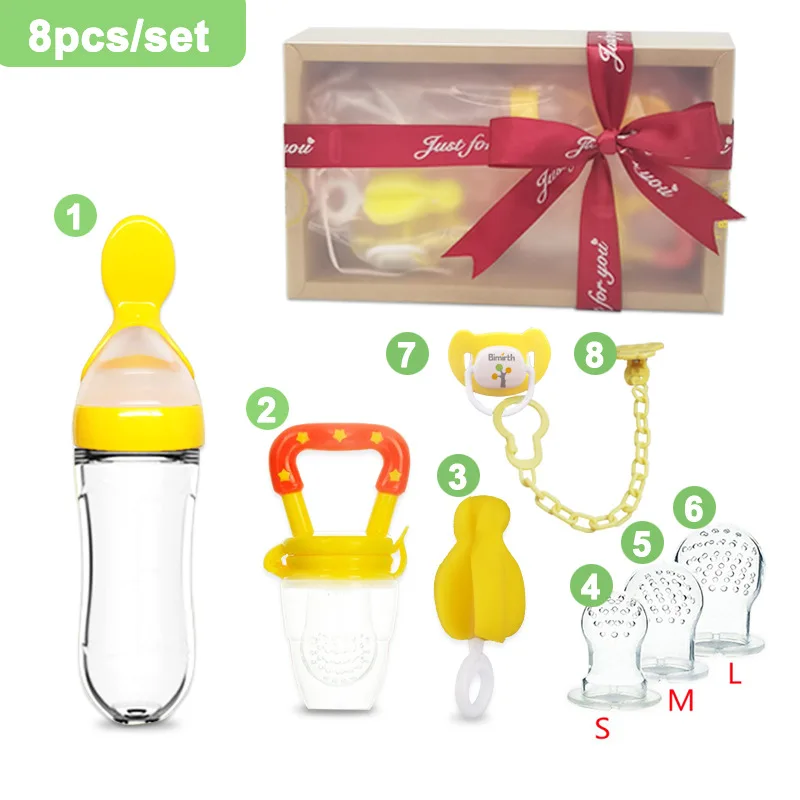 Baby products set fruit pacifier baby food supplement feeder pacifier anti loss chain 8-piece gift box